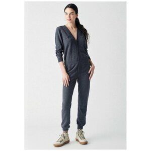 Faherty Arlie Day Jumpsuit Navy Blue Long Sleeves Joggers Tie Soft Cotton XL